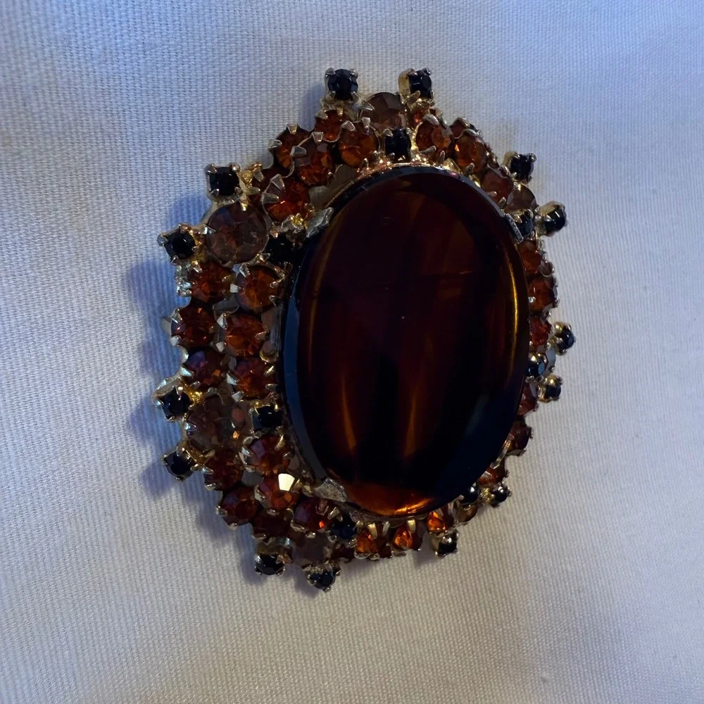 Vintage Juliana Tortoise Shell Colored Glass Rhinestone‎ Brooch Pendant